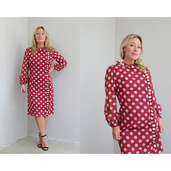 1960's Vintage Adele Martin Polka Dot Day Dress ~ Women's Size Medium to Large - Picture 1 of 9